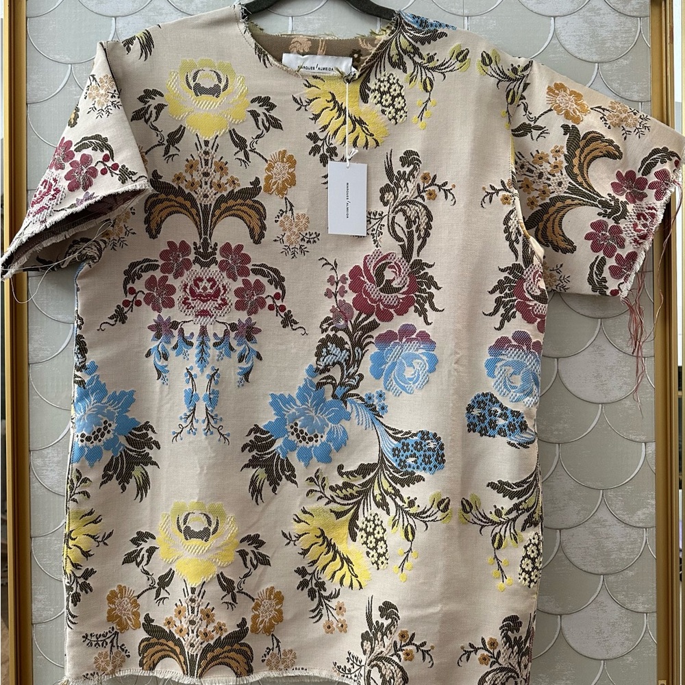 Marques’ Almeida Beige Rainbow Floral Brocade Dress XS Preloved with Tags
